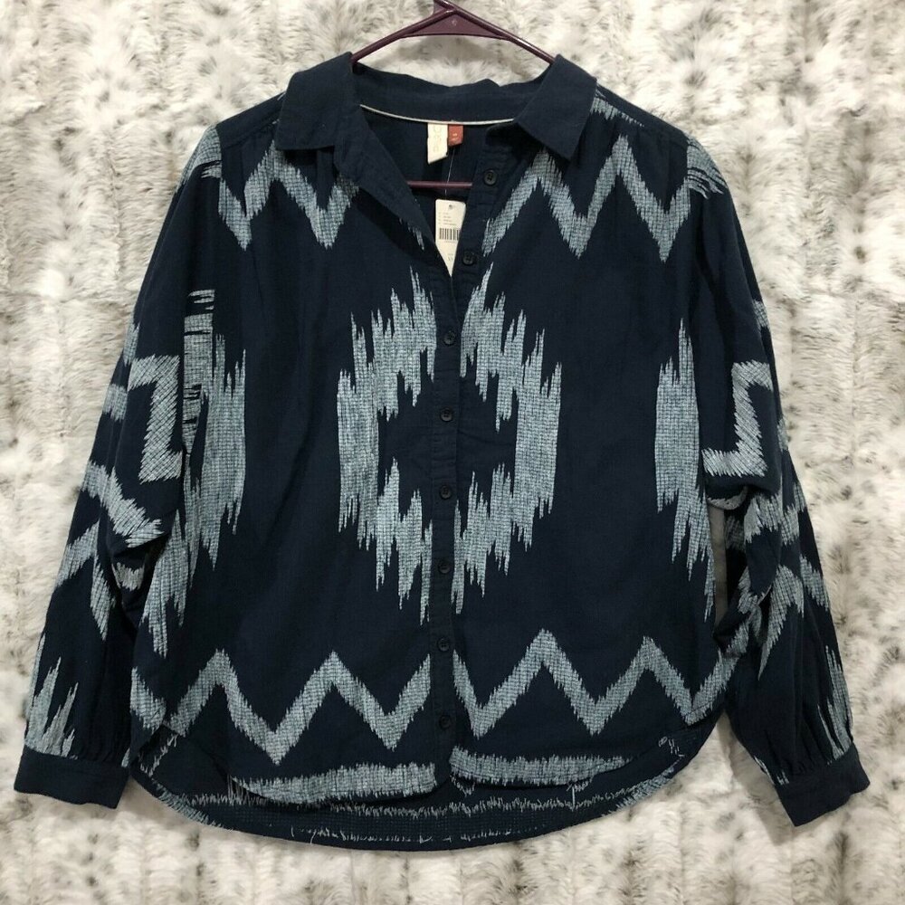 ANTHROPOLOGIE PILCRO Womens XS Embroidered Aztec Navy/Marin Blouse NWT